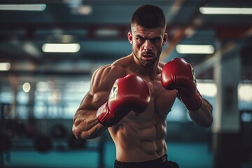 kick boxer man training alone in the gym