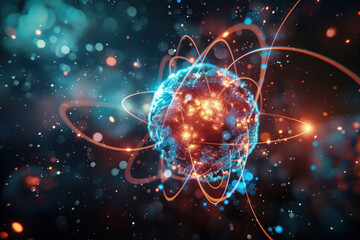 Poster - Atom. Abstract colorful background image. General science. Created with Generative AI technology