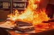 © studioworkstock - fire engulfing office paperwork and files on a desk