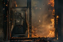 Scorched Door Frame With The Door Burning And Disintegrating