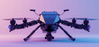 Metal blue and black 3D of a high-tech drone, on a lavender background