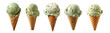 Pistachio ice cream cones isolated on white transparent, PNG