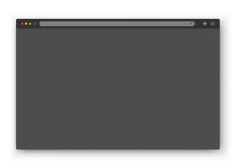 Fototapete - The design of the web browser window in gray on a white background. Vector frame of a website template with a shadow. Night mode theme. Vector EPS 10.