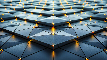 Poster - Futuristic and abstract pattern with geometric shapes, modern technology and science background in black, blue, and metallic tones