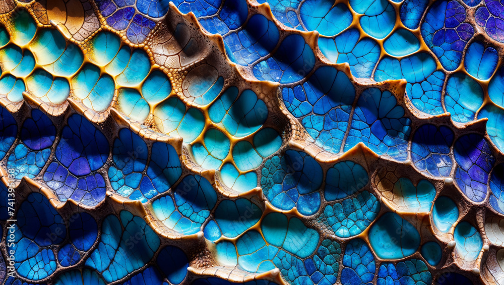 Vibrant blue abstract background pattern of fractal ridges and cracked ...