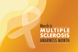 Orange awareness ribbon. Multiple sclerosis ribbon. Multiple sclerosis awareness poster with an orange ribbon made white background. Symbol of multiple sclerosis. Vector