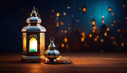 Wall Mural - Islamic lantern on dark background, Ramadan, eid mubarak, Eid al Adha.
