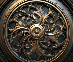 Poster - A decorative metal door with a circular design. Generative AI.