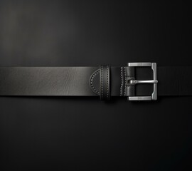 Sticker - A black leather belt with a silver buckle. Generative AI.