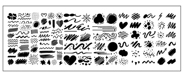 Wall Mural - Scribble doodle underline emphasis line shape set	