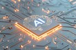 AI Brain Chip imagination. Artificial Intelligence document annotation mind brainpower maximization axon. Semiconductor neuroplasticity circuit board sodimm