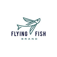 Canvas Print - Flying fish thin linear simple icon. Side view. elegant fish stroke line. 