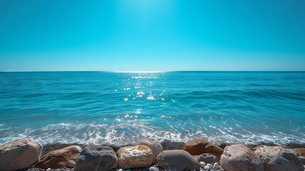 Wall Mural - Relaxing day at the oceanfront with clear blue skies and calm waters