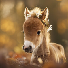 Wall Mural - portrait of a little cute brown horse