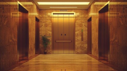 Interior design of spacious hallway with gray walls burning lamps in ceiling neat and marble floor while staircase with railing leading to upstairs.