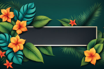 Wall Mural - Green tropical web banner with black frame for text