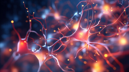 Poster - neurons network in brain, concept of critical thinking creative ideas processing, information transfer in nervous system