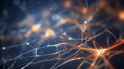 Poster - neurons network in brain, concept of critical thinking creative ideas processing, information transfer in nervous system