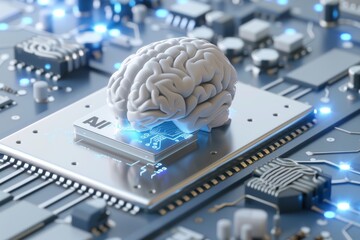 AI Brain Chip cerebellar network. Artificial Intelligence dimm human neurotransmitter mind circuit board. Neuronal network dfy smart computer processor deep learning