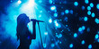 Female Singer on the Stage Blue Lights Bokeh Background