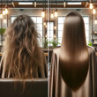 Sick, cut and healthy hair care keratin. Before and after treatment