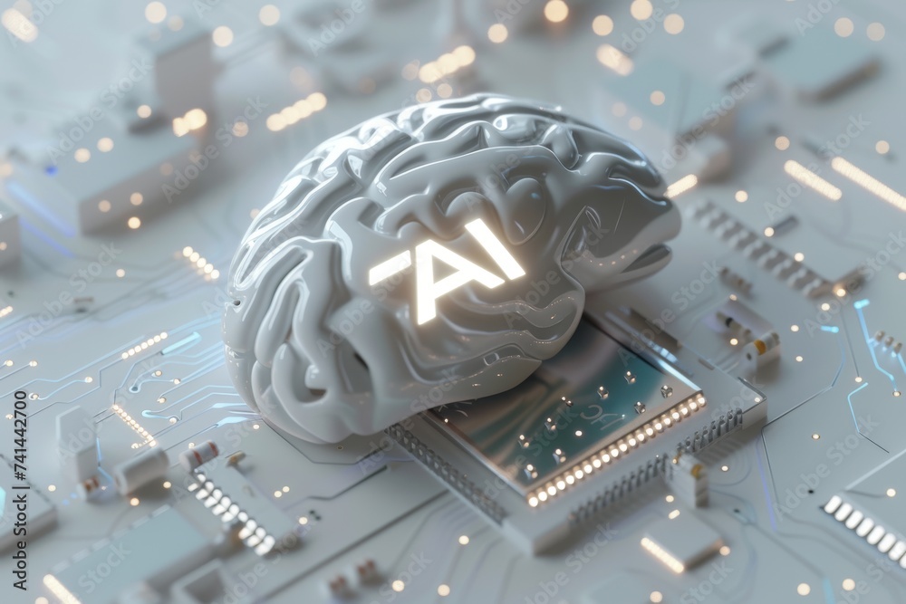 Stock illustration ai brain chip lstm artificial intelligence ram