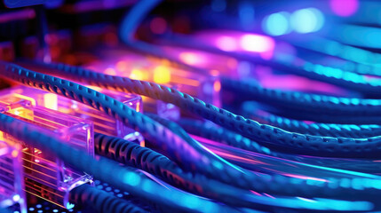 Internet data cables transfer information in computer servers