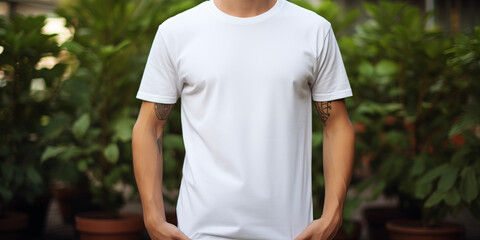 Wall Mural - Blank Men's White T-Shirt Mock-up on lite hanger..