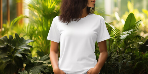 Wall Mural - Blank Women's White T-Shirt Mock-up on lite hanger.