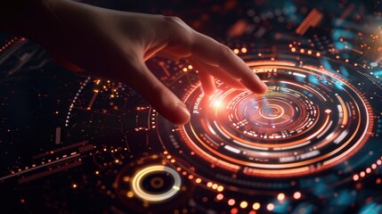 Poster - Artificial intelligence (AI) ,hand touching CPU icon with hand.