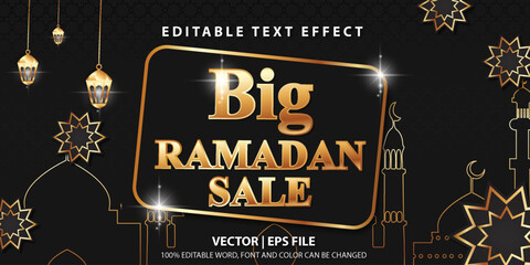 Wall Mural - Editable text effect Ramadhan Sale gold effect with mosque line art and lamp decoration. good for headlines, logos, or advertising banners during the month of Ramadan Mubarak and Eid al-Fitr