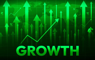 Poster - Business Growth Concept background with Green Arrows going up and typography under it. Growth concept wallpaper