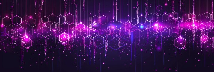Poster - Dynamic neon hexagonal lights on dark backdrop, ideal for contemporary graphic design projects