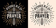 Powered by prayer lettering badge logo cross illustration card. Bible quotes godly faithful religious praying Christian man woman girl boy. Vintage retro aesthetic. Text vector print for shirt design.
