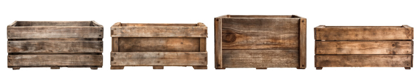 Wall Mural - Set of old weathered wooden crate boxes, cut out