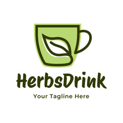 Sticker - Herbs drink logo. Organic Drink Cup Logo Design Template