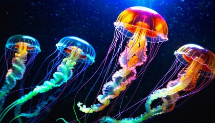 jellyfish glows underwater in neon color beautiful