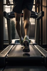 Poster - A man running on a treadmill in a gym. Ideal for fitness and exercise concepts