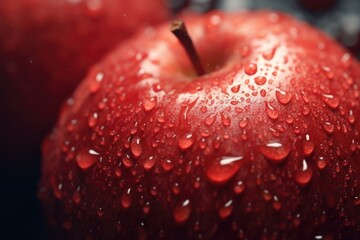 Poster - Fresh red apple with water droplets, perfect for food and health concepts