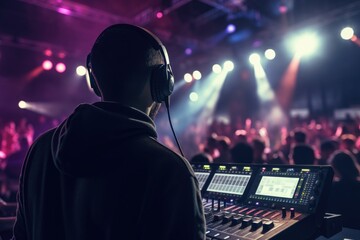 Wall Mural - A man standing in front of a sound board. Perfect for music production projects