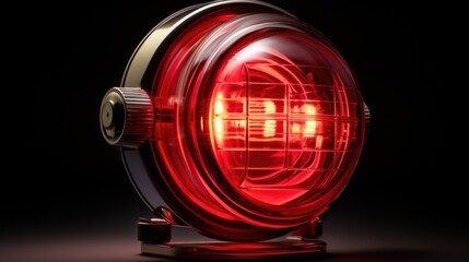 Poster - A close up of a red light on a black background. Can be used for concepts related to danger or stop signals