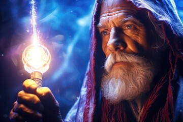 Aufkleber - Elderly man holding a light bulb, useful for illustrating creativity and innovation concepts