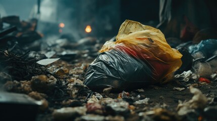 Poster - A bag of garbage left on the ground. Suitable for environmental concepts