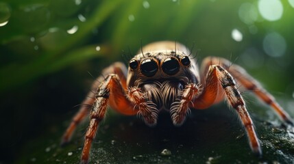 Poster - Close up of a spider on a leaf, suitable for nature themes