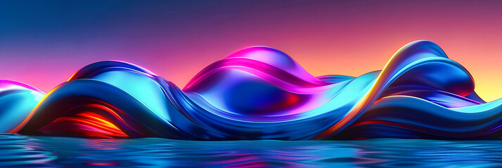 Poster - A dynamic surge of colors and shapes, painting a futuristic vision where technology meets art in a symphony of digital waves