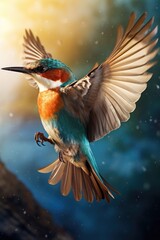 Poster - A vibrant bird soaring through the sky. Suitable for nature and wildlife themes