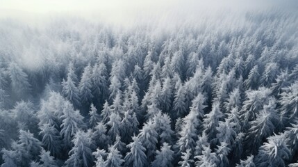 Canvas Print - Aerial view of a snowy forest, perfect for winter concepts