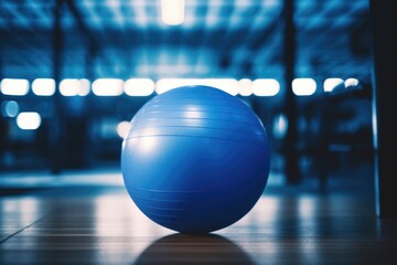 Aufkleber - A blue ball sitting on a wooden floor. Ideal for home decor concepts