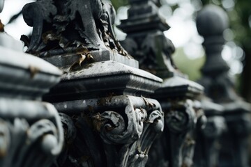 Poster - Close up of a metal fence with a tree in the background. Suitable for various design projects