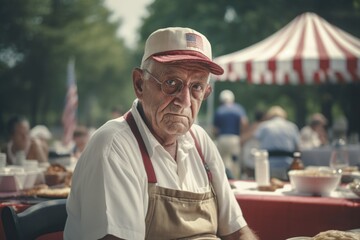 Aufkleber - A man sitting at a table with a plate of food. Suitable for restaurant or dining concepts